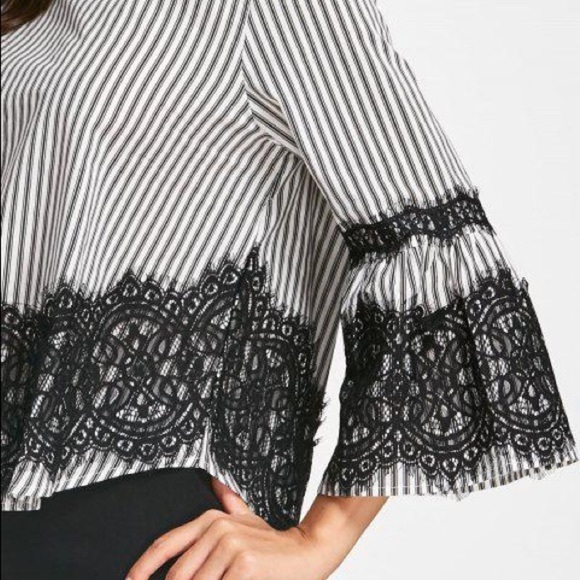 Zara Vertical Stripe Bell Sleeve Top NEW! - Picture 4 of 9